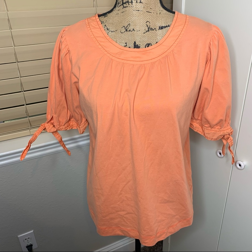 Anthropologie Puff Tied Sleeve Cotton Blouse
